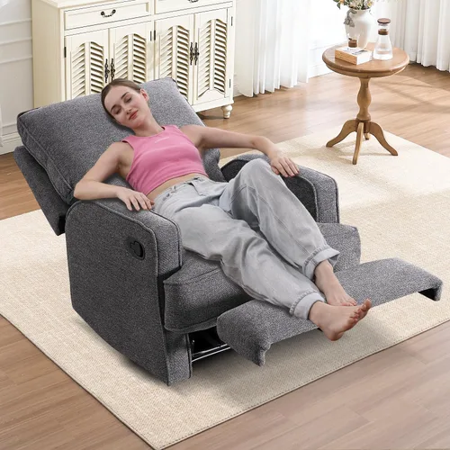 Miniatura 8 de INZOY Sillón reclinable manual con respaldo más grueso, sillón manual de tela suave con cojín acolchado, sofá reclinable resistente para sala de Gris