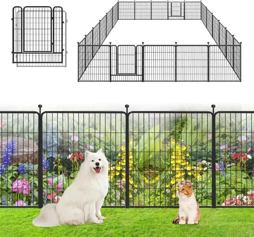 Miniatura 16 de Valla de Jardín con Puerta Cercado de Metal para Patio, 32 pulgadas x 23 pies 10 Paneles de Valla Sin Excavación Paneles de Valla Temporal