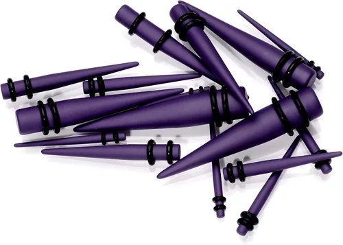 Miniatura 4 de Juego de 2 expansores de oreja para mujer, color morado mate, acrílico, recto, para estiramiento, 2