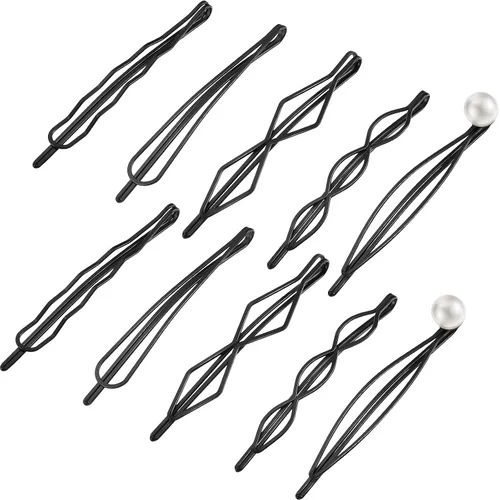 10 pinzas y pasadores geométricos de metal para el cabello, accesorios minimalistas para el cabello para mujeres y niñas, bodas y peinados (negro)