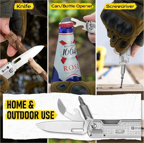 Miniatura 7 de BIBURY Cuchillo de bolsillo multiherramienta BI2056, cuchillo multiherramienta de acero inoxidable con clip, cuchillo plegable multiherramienta EDC