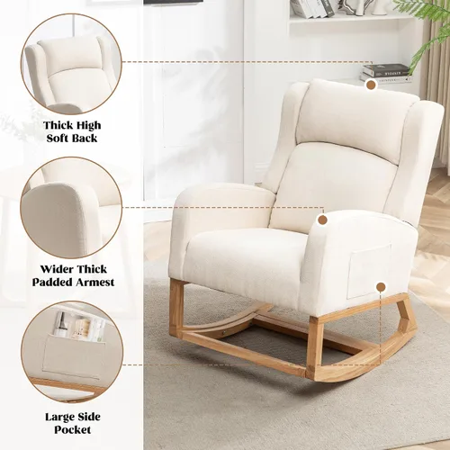 Miniatura 6 de HCHAIRH Mecedora para guardería, mecedoras de enfermería para mamá guardería, cómodo sillón mecedor con respaldo de alas con reposapiés y bolsillo