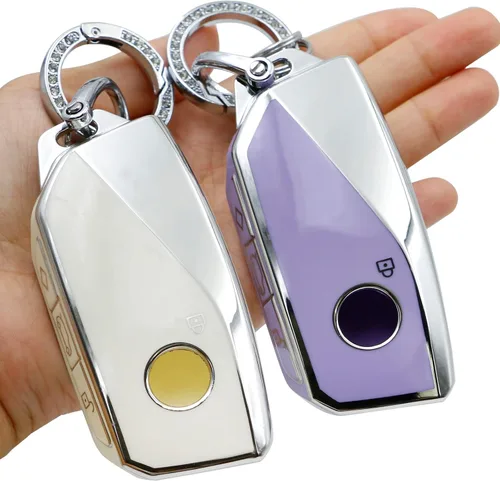 2 fundas para llavero BMW con llavero de TPU suave, compatible con BMW Serie 7 2023 2024 740 760i I5 I7 IX X1 X5 X6 X7 XM (morado blanco),