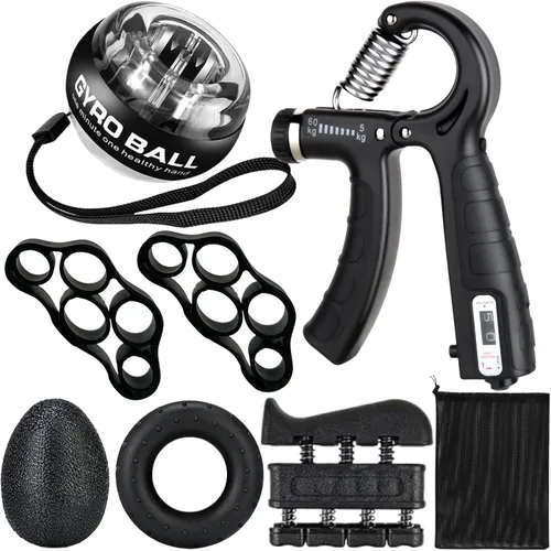 Kit de entrenamiento fortalecedor de agarre de mano (paquete de 8) agarre de antebrazo agarre de mano de resistencia ajustable, estirador de dedos,