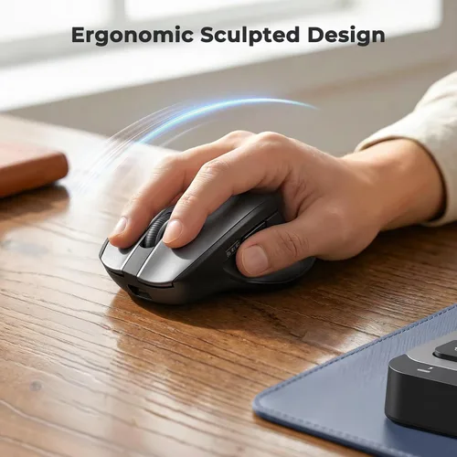 Miniatura 6 de MEETION Nuevo teclado y mouse inalámbricos Bluetooth, doble Bluetooth y USB recargable de tamaño completo con 4 DPI mouse ergonómico