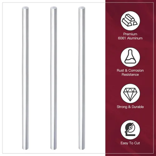 Miniatura 5 de 3 barras redondas de aluminio de 1/2 pulgada de diámetro, barra redonda de aluminio 6061 larga de 13 pulgadas, extruido sólido T6511, 0.5 pulgadas