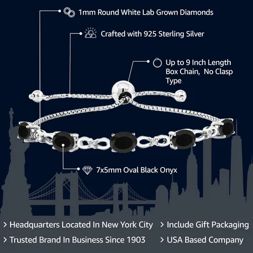 Miniatura 96 de Gem Stone King Pulsera de tenis de diamantes cultivados en laboratorio con piedra natal de 3-6 quilates para mujer, plata de ley 925, ovalada