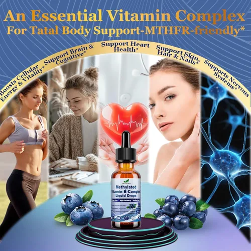 Miniatura 3 de Paquete de 2 Gotas Líquidas de Complejo B Metilado Completo 9-en-1 Vitaminas Metil B con B12 Metilfolato Inositol Colina TMG Vitamina C E, Súper