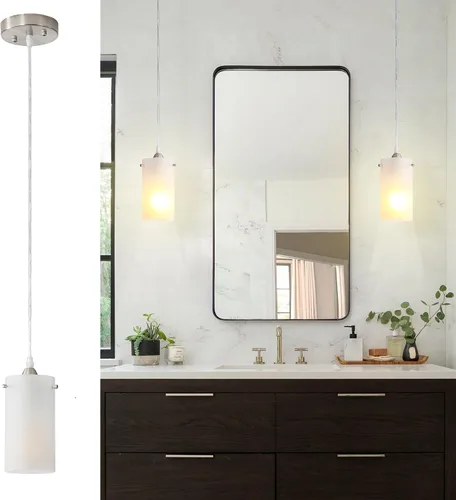 Miniatura 3 de Lámparas Colgantes Mini de 1 Luz, Candelabro Moderno Colgante Lámpara de Techo con Pantalla Blanca Esmerilada, Iluminación Colgante de Níquel