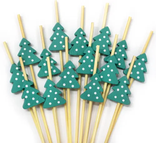 Púas de cóctel de bambú para árbol de Navidad, palillos de dientes decorativos de Navidad para aperitivos, frutas y bebidas, suministros de fiesta