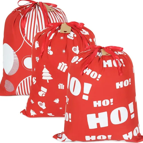 Miniatura 8 de HRX Package 2 bolsas de algodón de Papá Noel, bolsas de Navidad de tela a cuadros de 28 x 20 pulgadas, bolsas de Navidad reutilizables con etiqueta