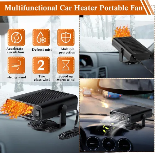 Miniatura 4 de Calentador portátil de automóvil de 2 piezas de 12 V y 150 W para enchufar el encendedor de cigarrillos, descongelador de parabrisas giratorio
