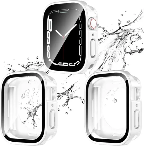 Miniatura 11 de 2 Pack 2 en 1 Funda impermeable para Apple Watch Series 8 7 de 41 mm, Parachoques frontal y trasero de PC de borde recto con protector de pantalla