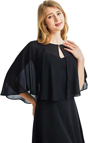 Miniatura 8 de Ciormis Chiffon Capelets Cape Soft Shrug Shawl Wrap for Women Wedding Evening Dress Cover Up