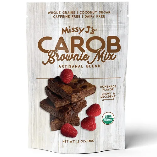 Miniatura 3 de Missy J's Mezcla orgánica de brownie de algarroba de 12 onzas, paquete de 3 Hecho de algarroba con azúcar de coco, vegano y sin lácteos