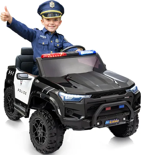 Hikiddo Coche eléctrico de policía para niños de 2 plazas, juguete de paseo de 24 V 10 AH para niños grandes con control remoto, motores de 4 x 200