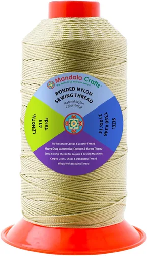 Miniatura 272 de Mandala Crafts - Hilo de nailon para coser cuero, tapicería, mezclilla y para trenzar el pelo; resistente, 1500 yardas, tamaño 69 T70 Marrón