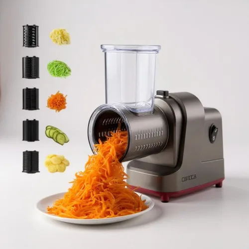 Rallador eléctrico de queso 5 en 1 - Cortadora y trituradora eléctrica multifunción para queso, verduras, nueces y más - Potente motor de 150 W,