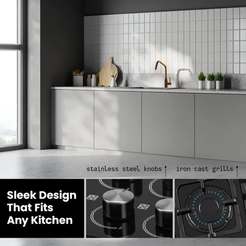 Miniatura 6 de ABBA - Placa de cocina de gas de 30 pulgadas con 5 quemadores sellados, superficie de vidrio templado con quemadores SABAF, estufa de gas natural