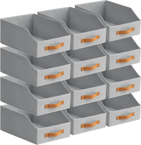 Miniatura 18 de Homsorout Contenedores de almacenamiento de tela para organizar, paquete de 6 cajas de almacenamiento grandes trapezoidales plegables con asa