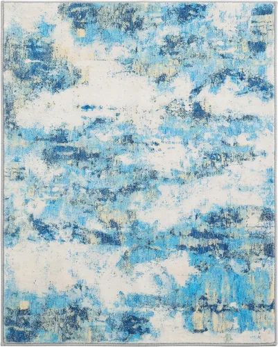 Miniatura 8 de Carvapet 9x12 Alfombras grandes para sala de estar y dormitorio, alfombra moderna lavable azul de pelo bajo con respaldo de goma, plegable, alfombra