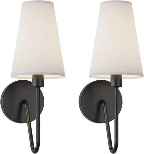 Miniatura 4 de Electro bp; Lámpara de pared clásica de 1 sola cabeza, color negro con pantalla de tela de lino blanco crema E12 40W cableada (juego de 2); Sombra