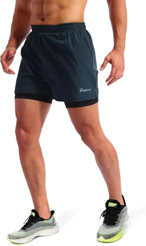 Miniatura 3 de Pudolla pantalones cortos 2 en 1 para correr, de secado rápido, para hombre, con bolsillos de 5 pulgadas para teléfono