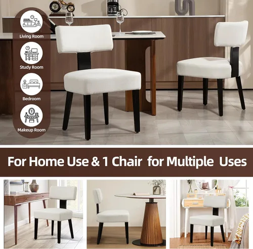 Miniatura 5 de ZJhome Juego de 2 sillas de comedor, sillas de cocina de madera tapizadas de tela, sillas de acento con respaldo curvado de lino, sillas de comedor