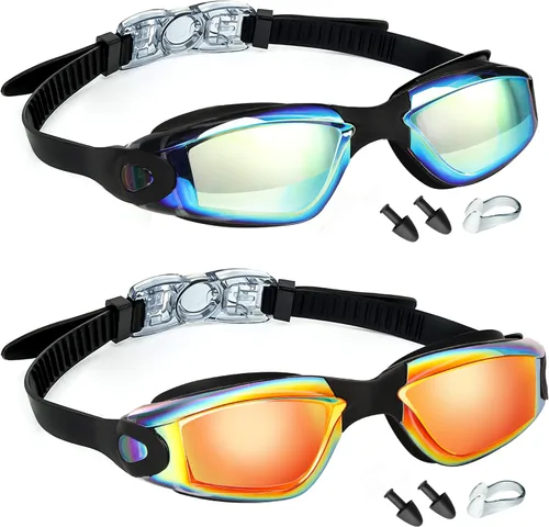 LOCONHA Swim Goggles, 2 Pack Swimming Goggles Anti Fog No Leaking For Adult Women Men Youth Aqua y naranja claro