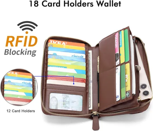 Miniatura 4 de nuoku Carteras para mujeres con ranuras para tarjetas de crédito con bloqueo RFID de gran capacidad