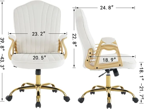 Miniatura 2 de Silla de oficina en casa de terciopelo con brazos y patas dorados, cómoda silla de escritorio giratoria tapizada y capitonada, cómoda con ruedas