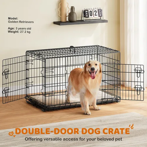 Miniatura 2 de Yaheetech Jaula para perros de doble puerta de 42 pulgadas con divisor para cachorros a adultos, caja de metal plegable XL con bandeja extraíble