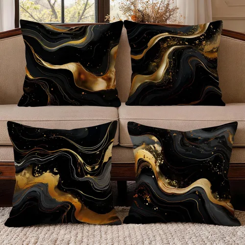 OBSEDE - Fundas para cojín de mármol negro y dorado abstracto, 18 × 18 pulgadas, juego de 4, fundas para cojines de sofá, cama, salón, decoración