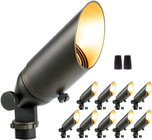 Miniatura 14 de Gardenreet Focos de paisaje de latón de bajo voltaje, luz LED para exteriores de 12 V, luces con cable IP65 impermeables, bronce antiguo