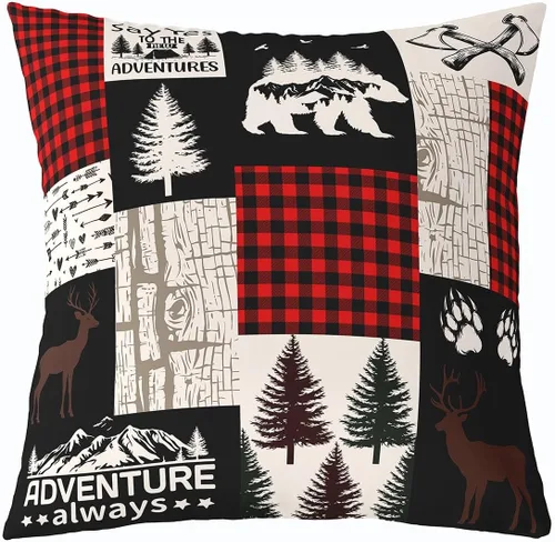 Miniatura 16 de Cartoon Bear Pillow Cover Cute Wild Animal Paw Print Cushion Cover for Kids Boys Girls Teens Jungle Pine Trees Silhouette Cabin Pillow Case for
