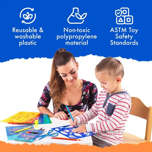 Miniatura 6 de Mimtom Kit de plantillas de dibujo para niños, juego de arte de 51 piezas con más de 240 formas, bloc de bocetos y lápices