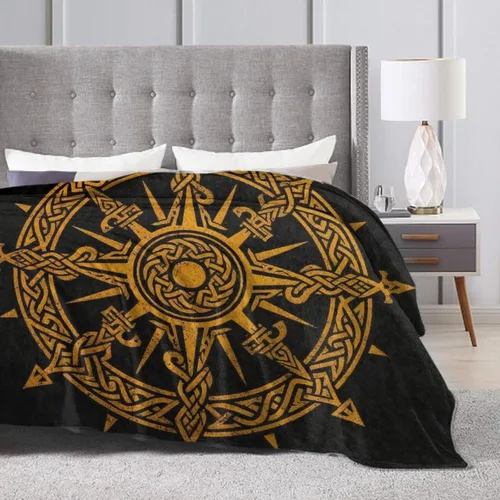 Miniatura 7 de Manta de franela para hombres y niños, compatible con diseño celta vikingo, brújula mágica rúnica Vegvisir en el círculo de runas nórdicas
