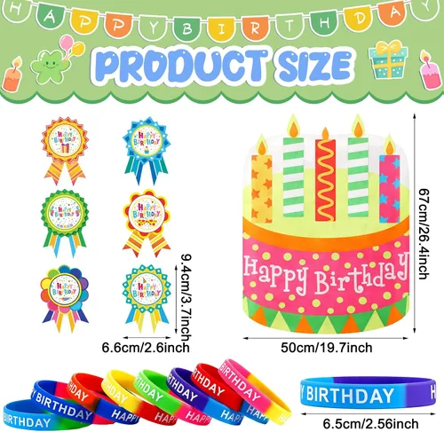 Miniatura 2 de Ctosree Kit de 140 piezas de cumpleaños para el aula: funda para silla, pulseras de goma, calcomanías de insignia para escuela, estudiantes