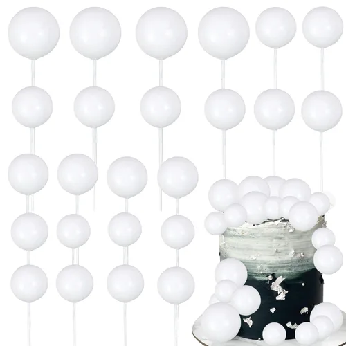Miniatura 17 de Gyufise 30 Piezas Bolas Topper para Pastel DIY Insertables para Pastel Palillos de Bolas para Pastel Topper para Cupcakes para Fiesta de Cumpleaños