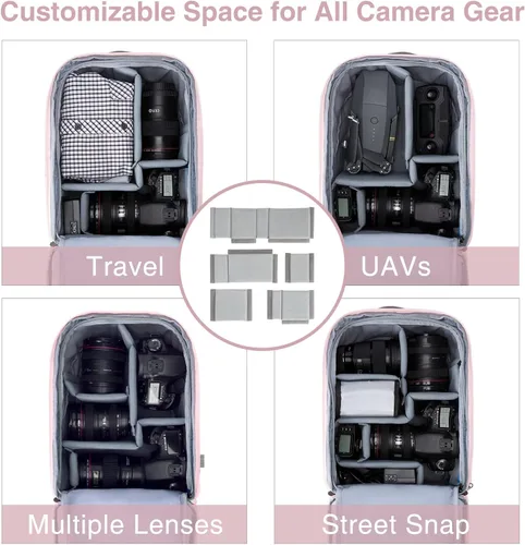 Miniatura 2 de BAGSMART Bolsa para cámara, mochila para cámara, funda para cámara DSLR SLR que se ajusta a laptop de 13.3 pulgadas, mochilas de fotografía Rosa