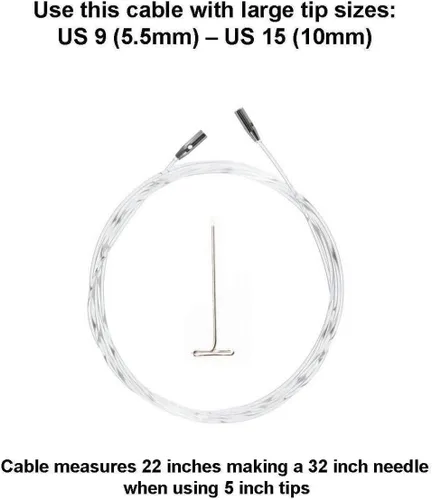 Miniatura 2 de ChiaoGoo Cable de bambú giratorio grande de 22 pulgadas (21.7 in) se adapta a US 9, 10, 10.5, 11, 13, 15 puntas de aguja de tejer intercambiables