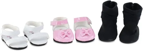 Emily Rose Ropa para muñecas: paquete de 3 zapatos de muñeca de 18 pulgadas, juego de regalo de valor: zapatos rosados, sandalias blancas y botas