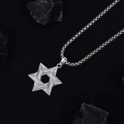Miniatura 4 de PDTJMTG Collar judío de plata de ley con estrella de David para hombre