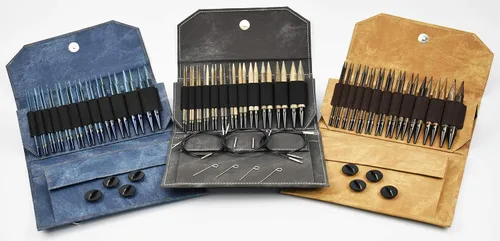 Miniatura 3 de LYKKE set de agujas intercambiables de madera para regalo con bolsa de vaquero gris