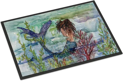 Caroline's Treasures 8973JMAT - Felpudo de 24 x 36 pulgadas, diseño de sirena morena, coral, fantasía, para interiores y exteriores, para entrada,