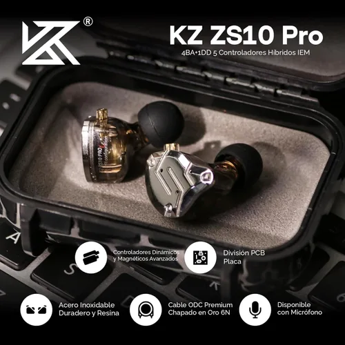 Miniatura 2 de Linsoul KZ ZS10 Pro, auriculares intraauriculares HiFi con 5 controladores 4BA+1DD, auriculares para juegos, auriculares híbridos IEM con placa