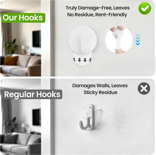 Miniatura 2 de Ganchos de pared adhesivos extraíbles, resistentes y sin daños, soporta hasta 2.2 libras, paquete de 12 con tiras, ganchos sin taladrar para fotos