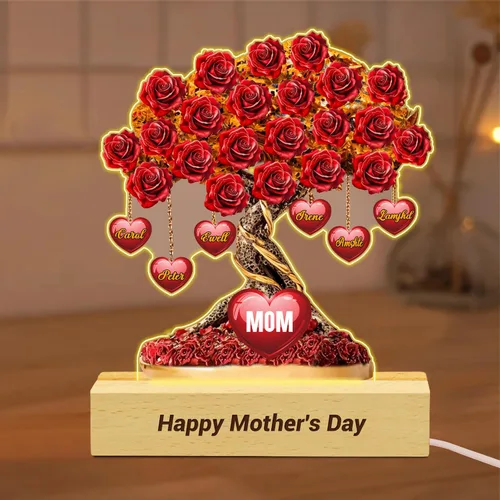 Miniatura 29 de Cada rosa contiene una pieza de tu lámpara de corazón, placa de rosa personalizada con nombre de 1 a 10 niños, luz LED personalizada para mamá, flor