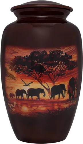 Miniatura 4 de Urna funeraria marrón con elefante espiritual indio - Urna de cremación para cenizas humanas - Hecha a mano en aluminio - Adecuada para entierro