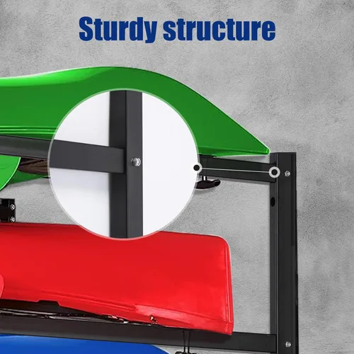 Miniatura 5 de Soporte de pared para kayak para 4 kayaks, soporte de paleta de kayak para almacenamiento de garaje, estantería de cobertizo, capacidad